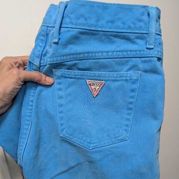 Guess by Marciano Denim - Vtg 80s Guess by Marciano USA ankle zip high-waisted aqua blue crop Mom Jeans